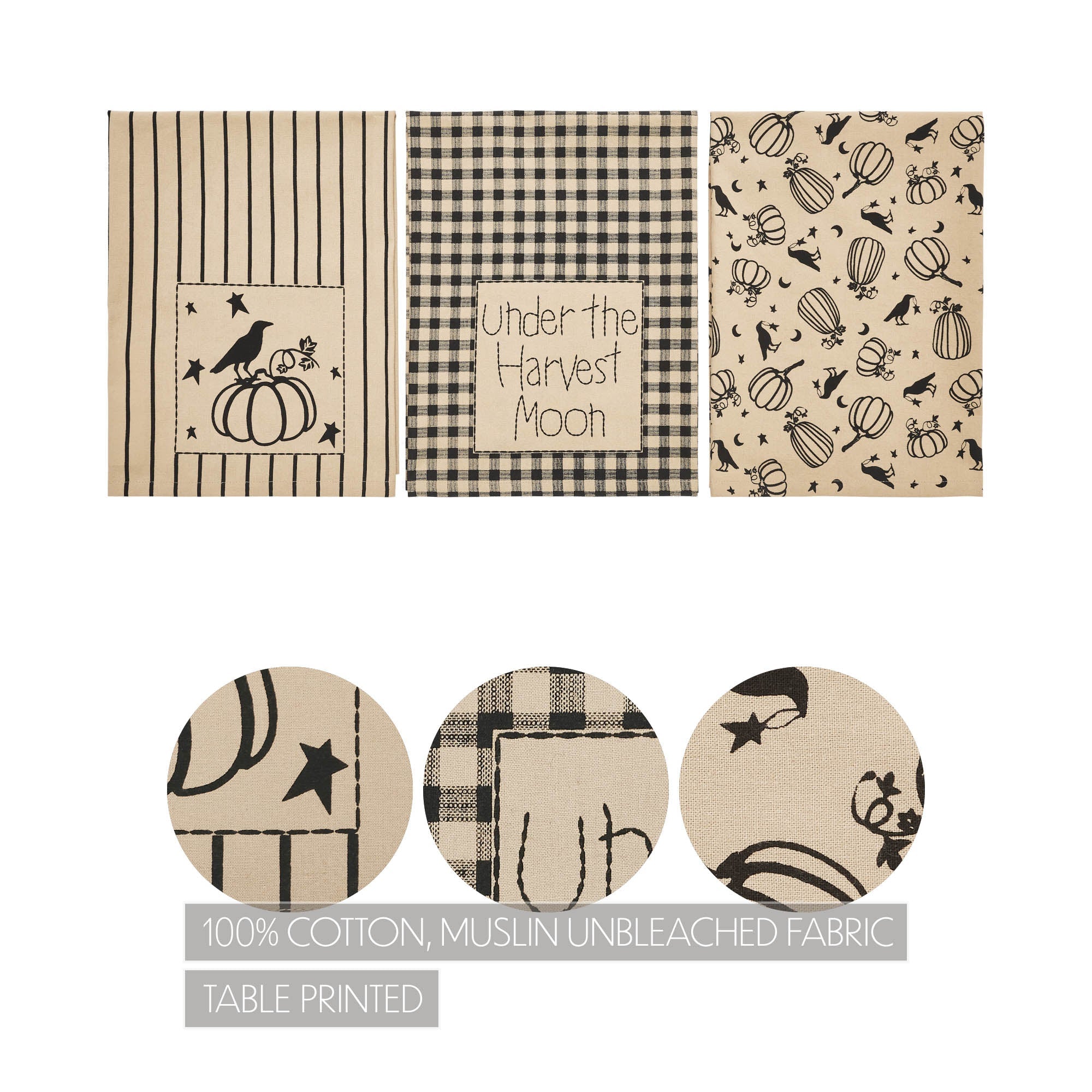 Midnight Harvest Pumpkin & Raven Kitchen Towel| Set of 3
