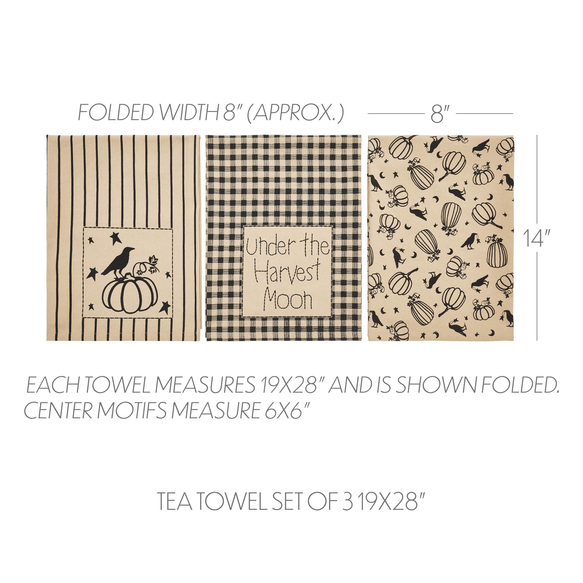 Midnight Harvest Pumpkin & Raven Kitchen Towel| Set of 3