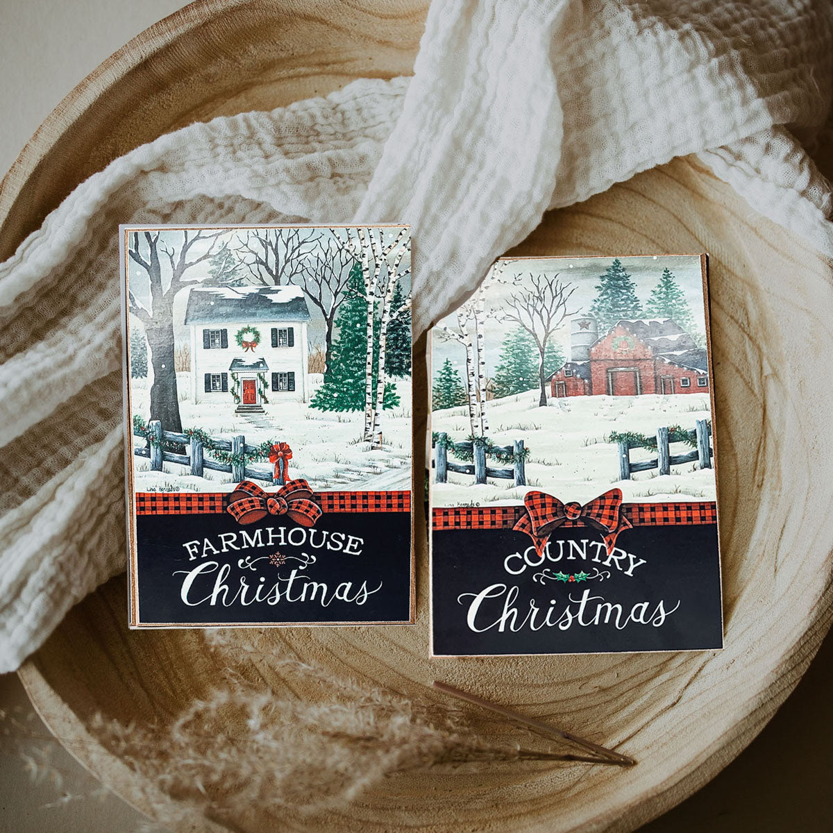 Vintage Farmhouse Christmas Wood Block Signs – Red Truck Holiday Decor