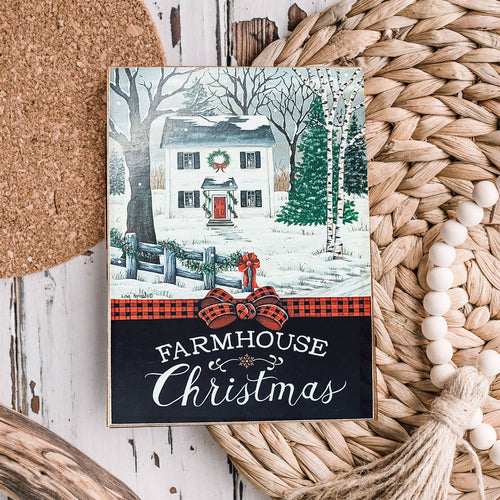Vintage Farmhouse Christmas Wood Block Signs – Red Truck Holiday Decor