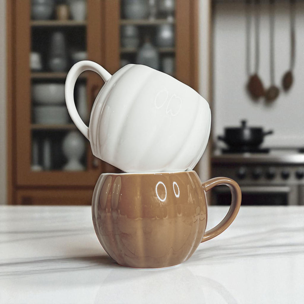 Brown Pumpkin Shaped Ceramic Mug | Cozy Fall Coffee Cup