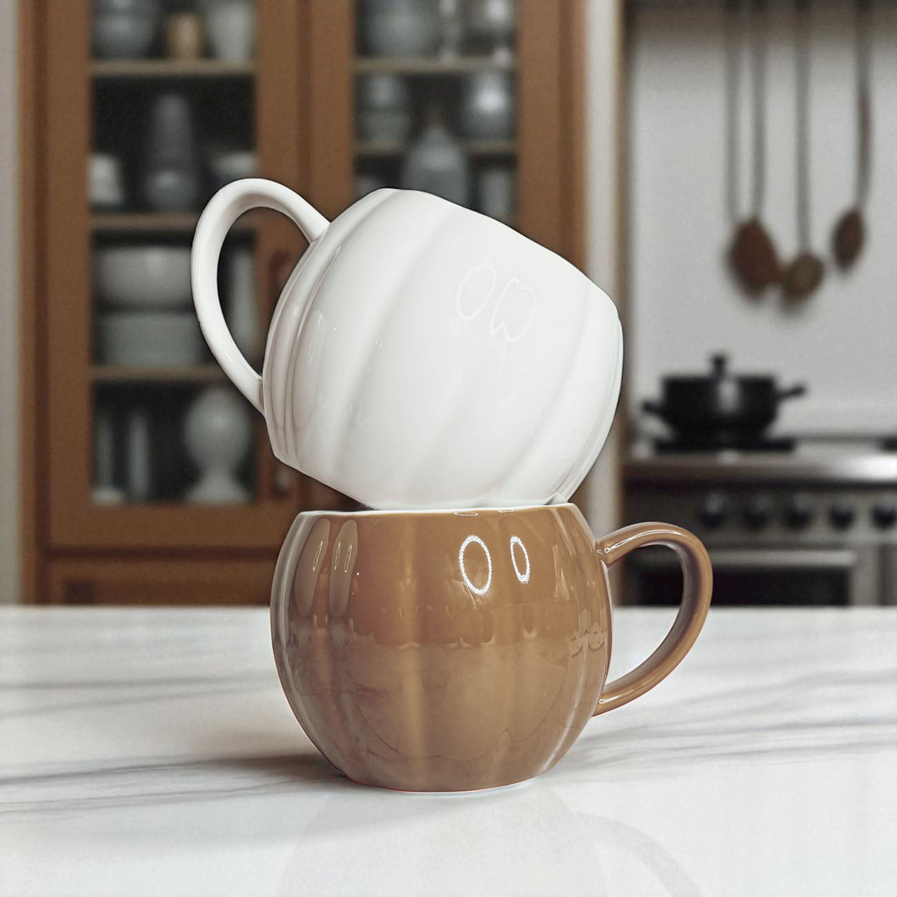 Brown Pumpkin Shaped Ceramic Mug | Cozy Fall Coffee Cup